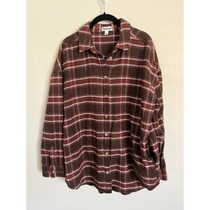 Abound Mens Button-Up Shirt Brown Pink Flannel Plaid Long Sleeve Pockets M